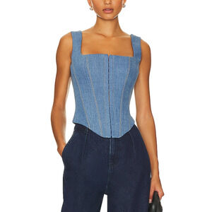 Rozie Corsets Blue Cotton Denim Corset Top Size 42/XL